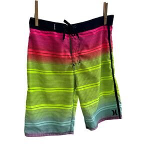 Hurley boys size 18 surf, board shorts, beach, swim blue,yellow,pink bright